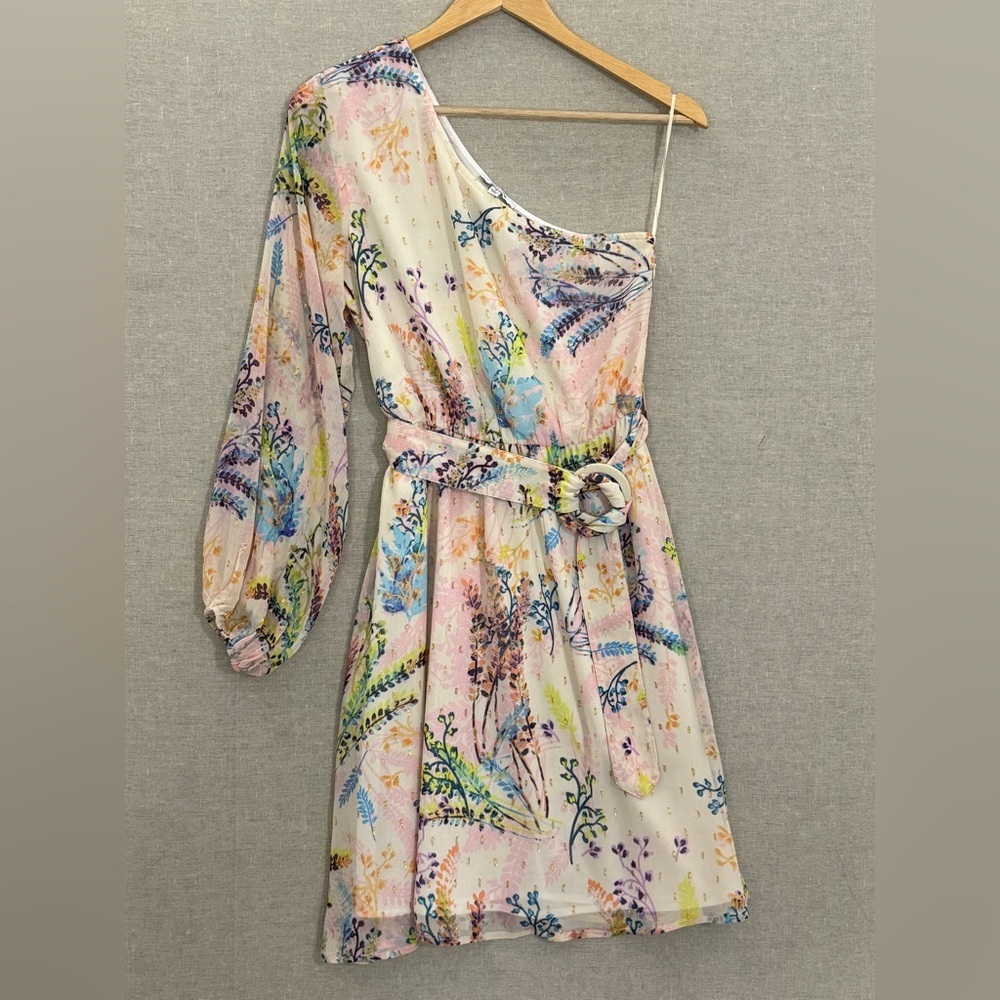 BTFL-Life One-Shoulder Botanical Coral Reef Print Dress with Belt